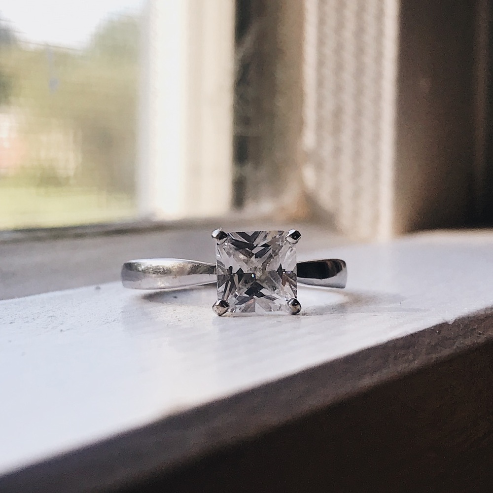 Sterling Silver Solitaire Princess Cut CZ Ring Sz8